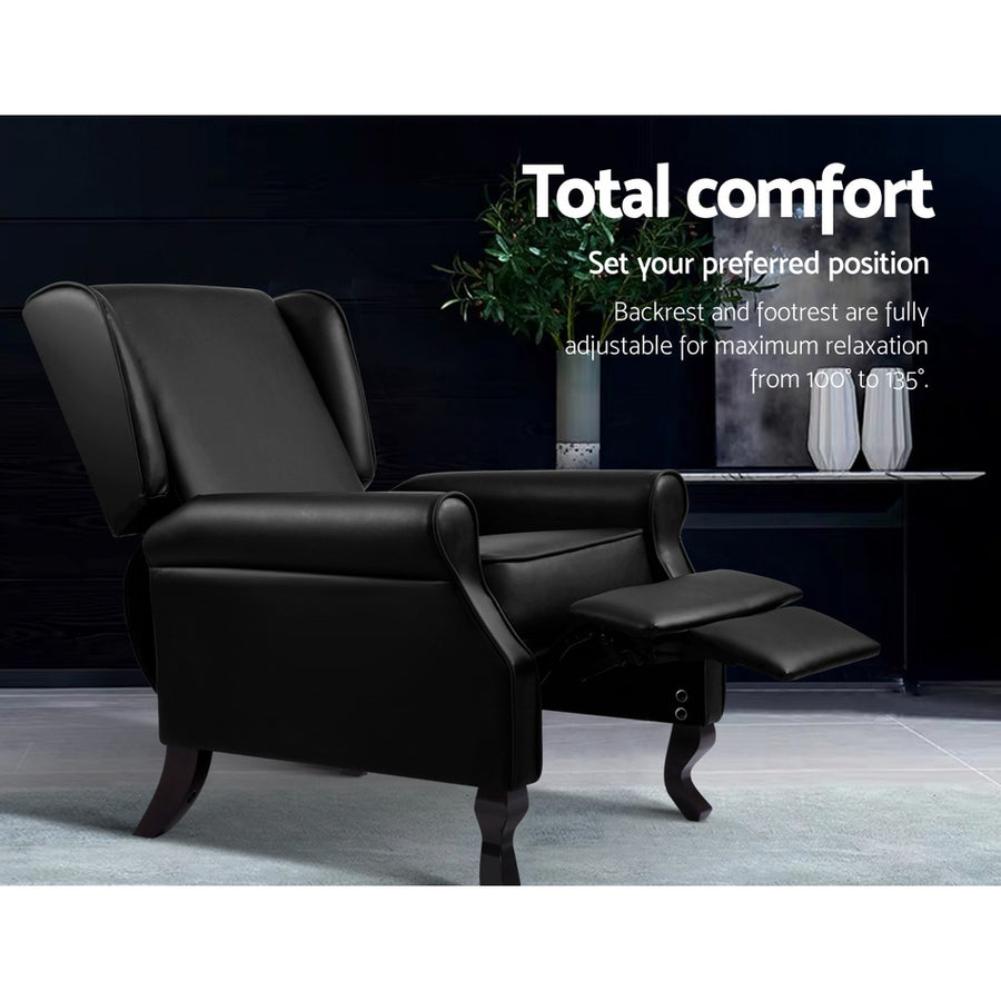 Recliner Chair Sofa Armchair Lounge Black Leather