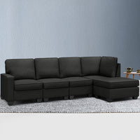 Sofa Lounge Set 5 Seater Modular Chaise Chair Suite Couch Dark Grey