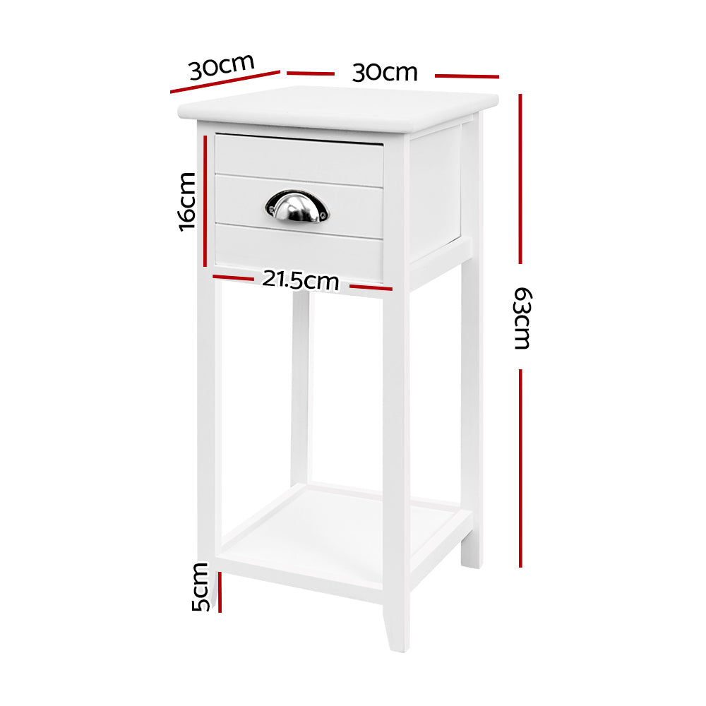 Bedside Table Nightstand Drawer Storage Cabinet Lamp Side Shelf White