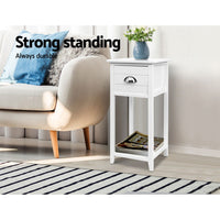 Bedside Table Nightstand Drawer Storage Cabinet Lamp Side Shelf White