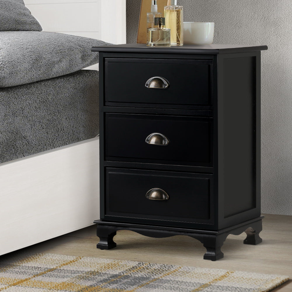 Vintage Bedside Table Chest Storage Cabinet Nightstand Black