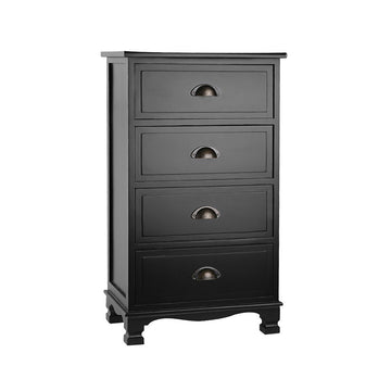 Vintage Bedside Table Chest 4 Drawers Storage Cabinet Nightstand Black