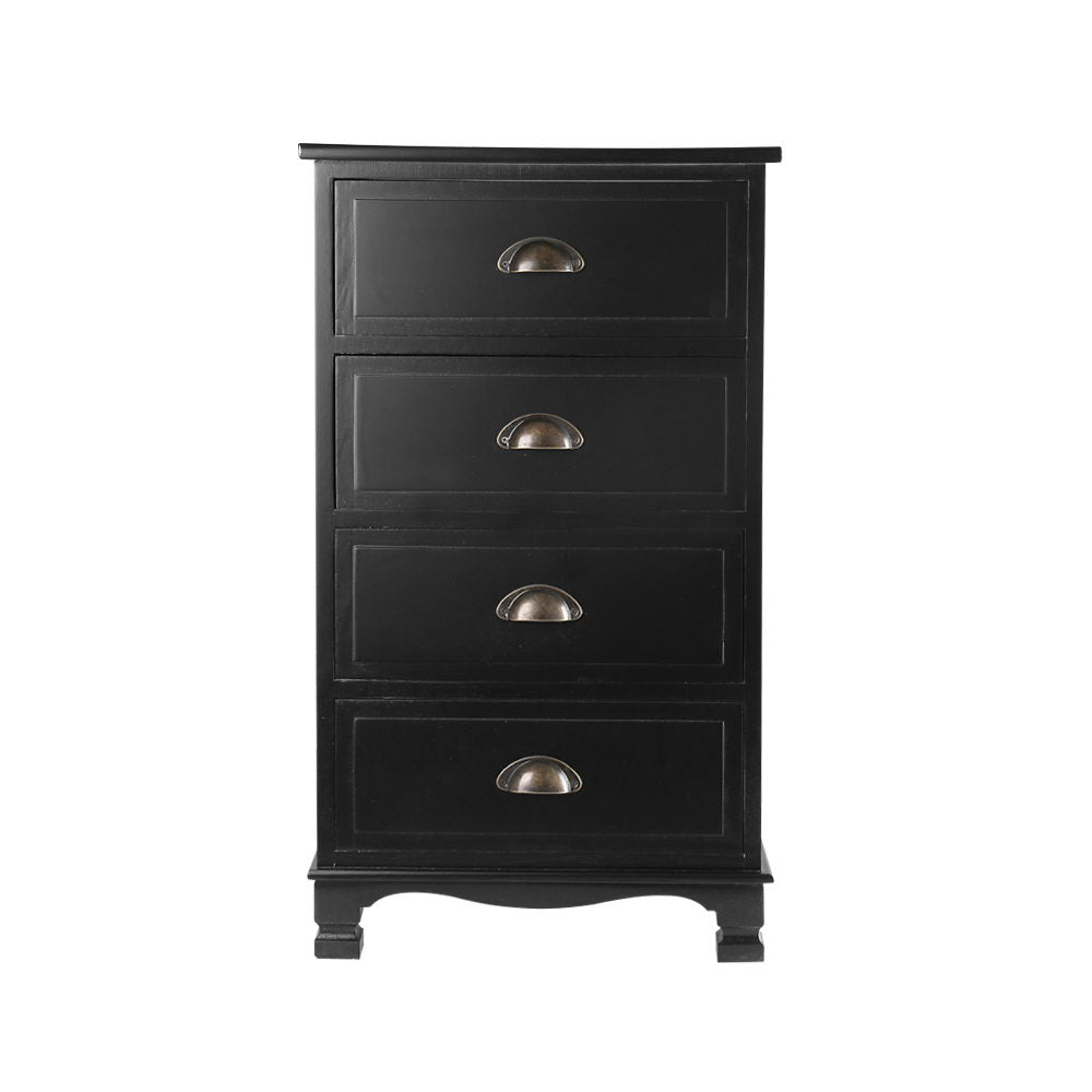 Vintage Bedside Table Chest 4 Drawers Storage Cabinet Nightstand Black