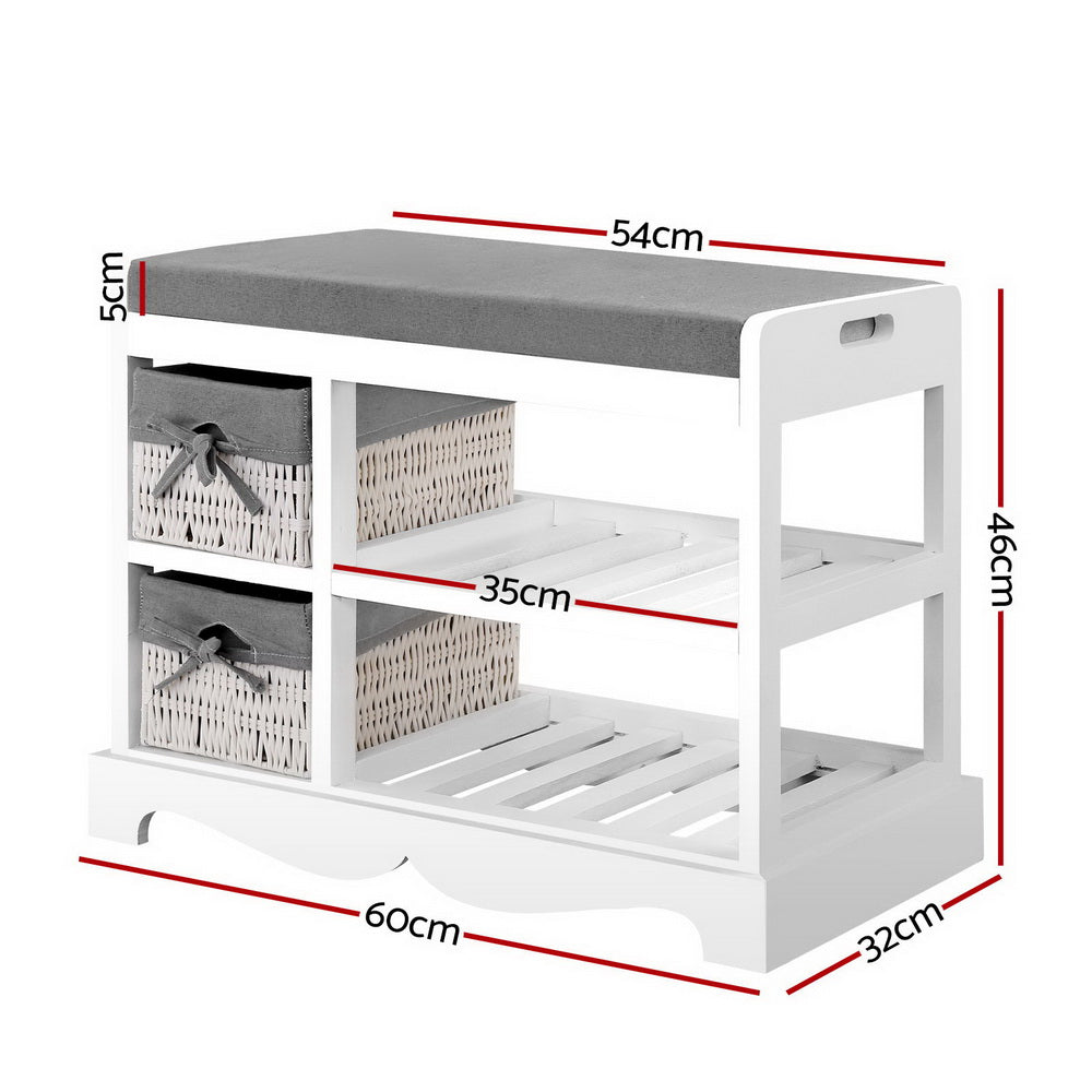 Shoe Cabinet Bench Rack Wooden Storage Organiser Shelf Stool 2 Drawers