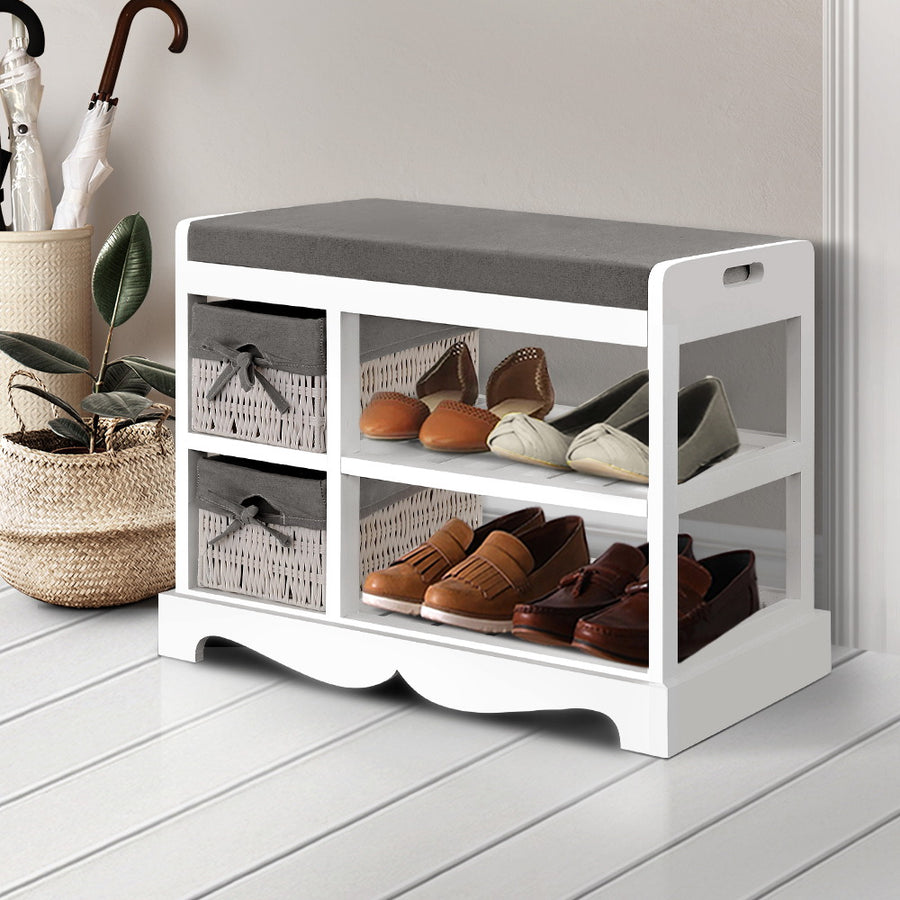 Shoe Cabinet Bench Rack Wooden Storage Organiser Shelf Stool 2 Drawers