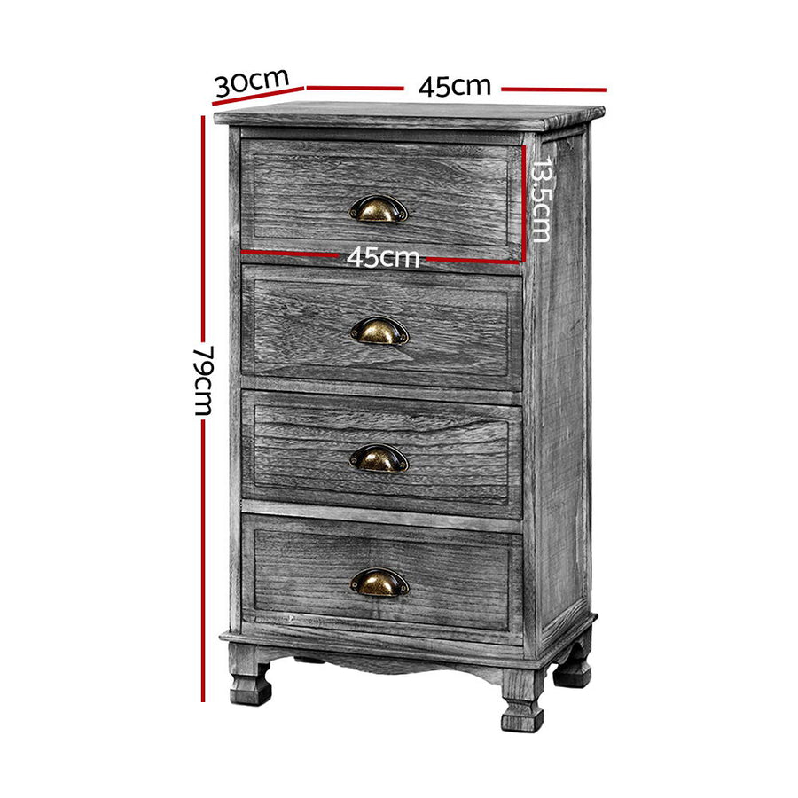 Bedside Tables Drawers Cabinet Vintage 4 Chest of Drawers Grey Nightstand