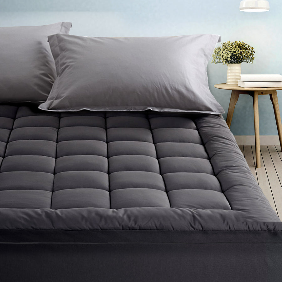 King Mattress Topper Pillowtop 1000GSM Charcoal Microfibre Bamboo Fibre Filling