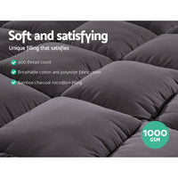 King Single Mattress Topper Pillowtop 1000GSM Charcoal Microfibre Bamboo Fibre Filling