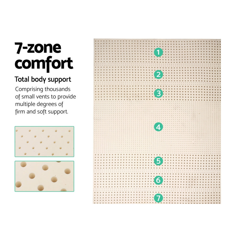 7 Zone Latex Mattress Topper Underlay 7.5cm Queen Mat Pad Cover