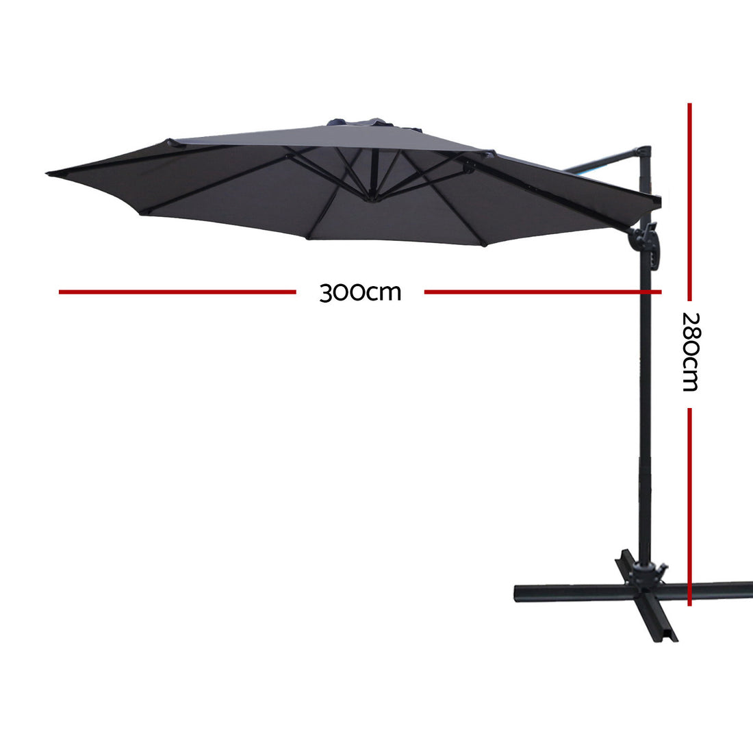 Outdoor Umbrella 3M Roma Cantilever Beach Furniture Garden 360 Degree Charcoal