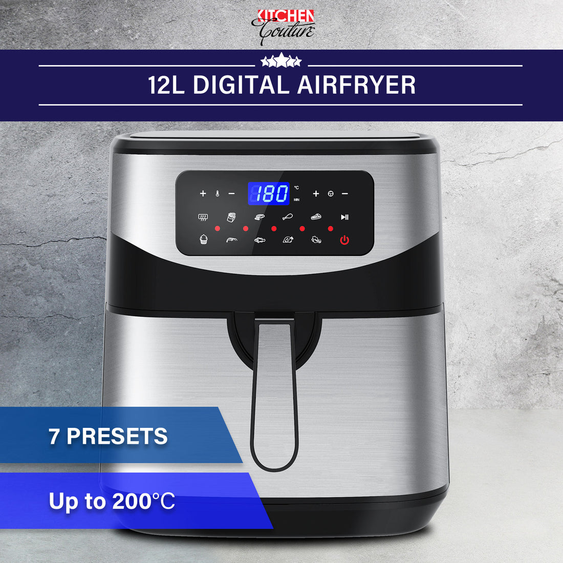 12 Litre Air Fryer Multifunctional LCD One Touch Display - Silver