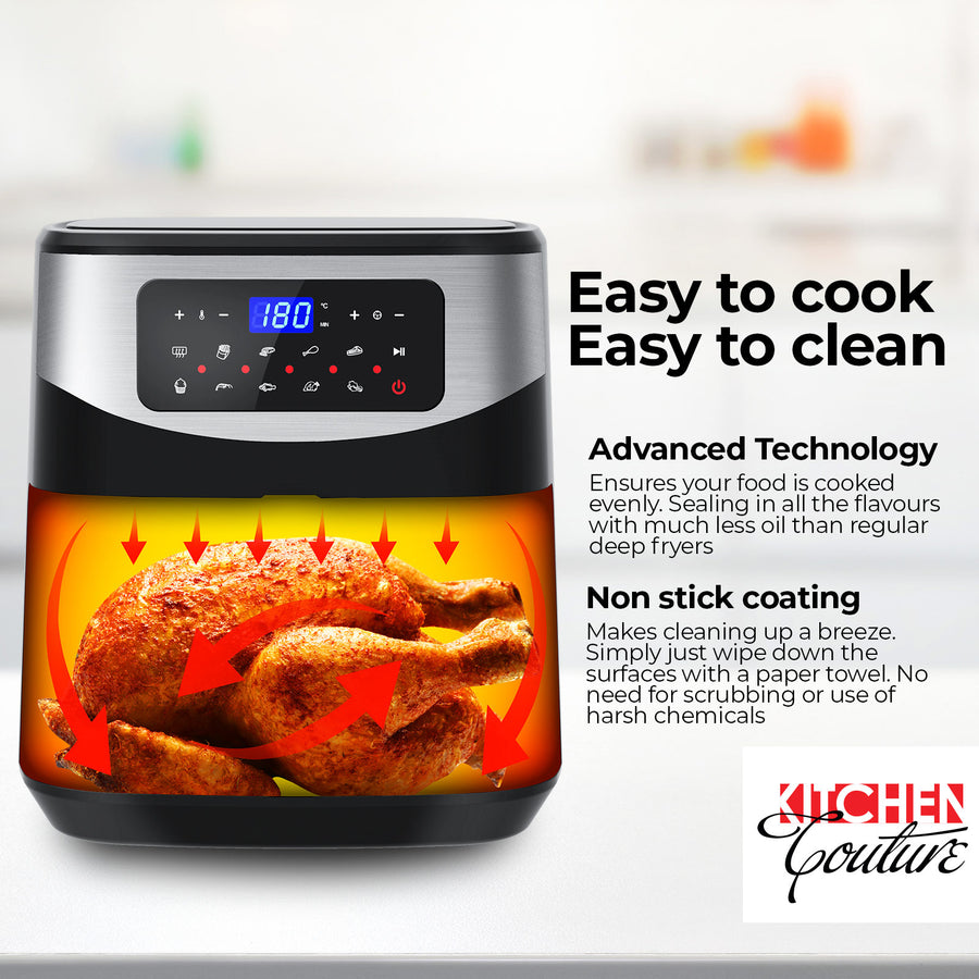 12 Litre Air Fryer Multifunctional LCD One Touch Display - Silver