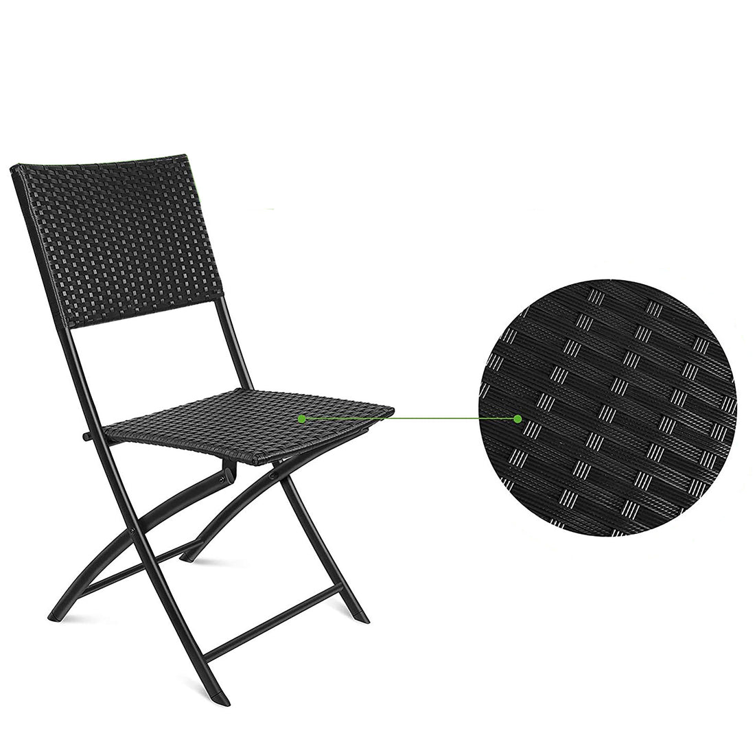 Furniture Outdoor 3 Piece Foldable Rattan Coffee Table Set Garden Patio - Black