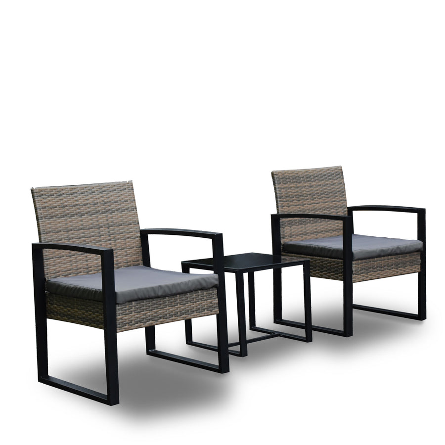 Outdoor 3 Piece Wicker Rattan Patio Set Garden Patio Home - Oatmeal and Grey