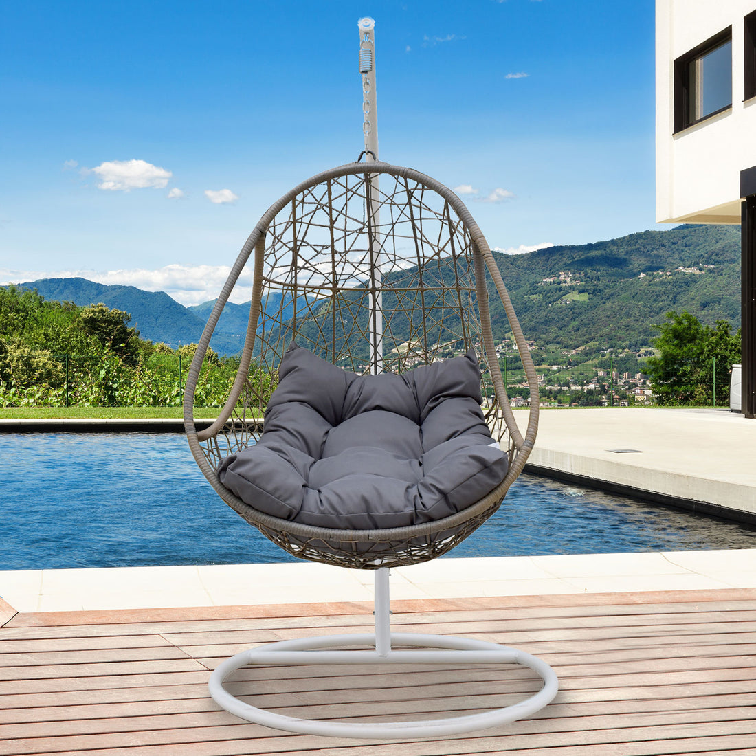 Rocking Egg Chair Swing Lounge Hammock Pod Wicker Curved - Oatmeal and Grey