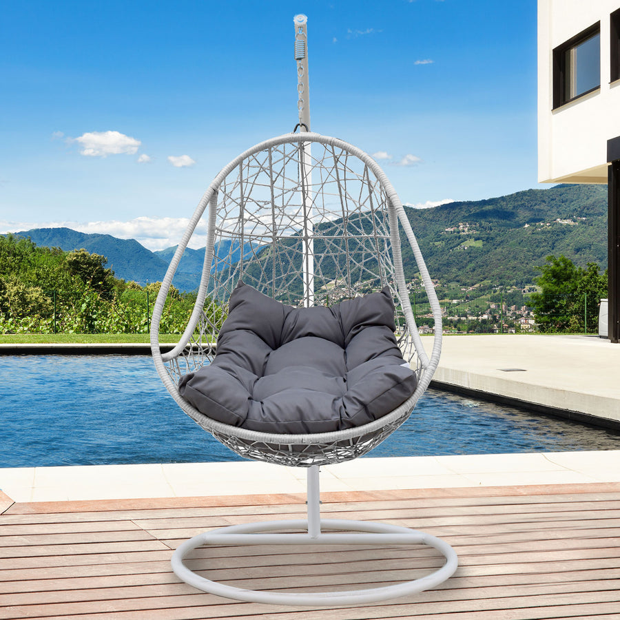 Rocking Egg Chair Swing Lounge Hammock Pod Wicker Curved - White and Grey