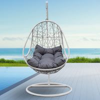 Rocking Egg Chair Swing Lounge Hammock Pod Wicker Curved - White and Grey