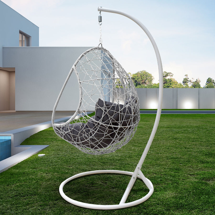 Rocking Egg Chair Swing Lounge Hammock Pod Wicker Curved - White and Grey