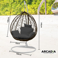 Rocking Egg Chair Outdoor Wicker Rattan Patio Garden Tear Drop - Oatmeal and Grey