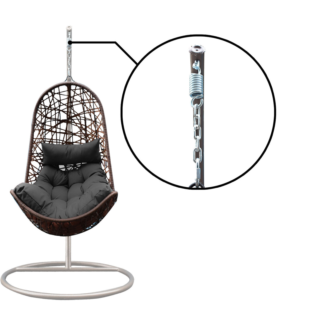 Hanging Basket Egg Chair Outdoor Wicker Rattan Patio Garden - Oatmeal and Grey