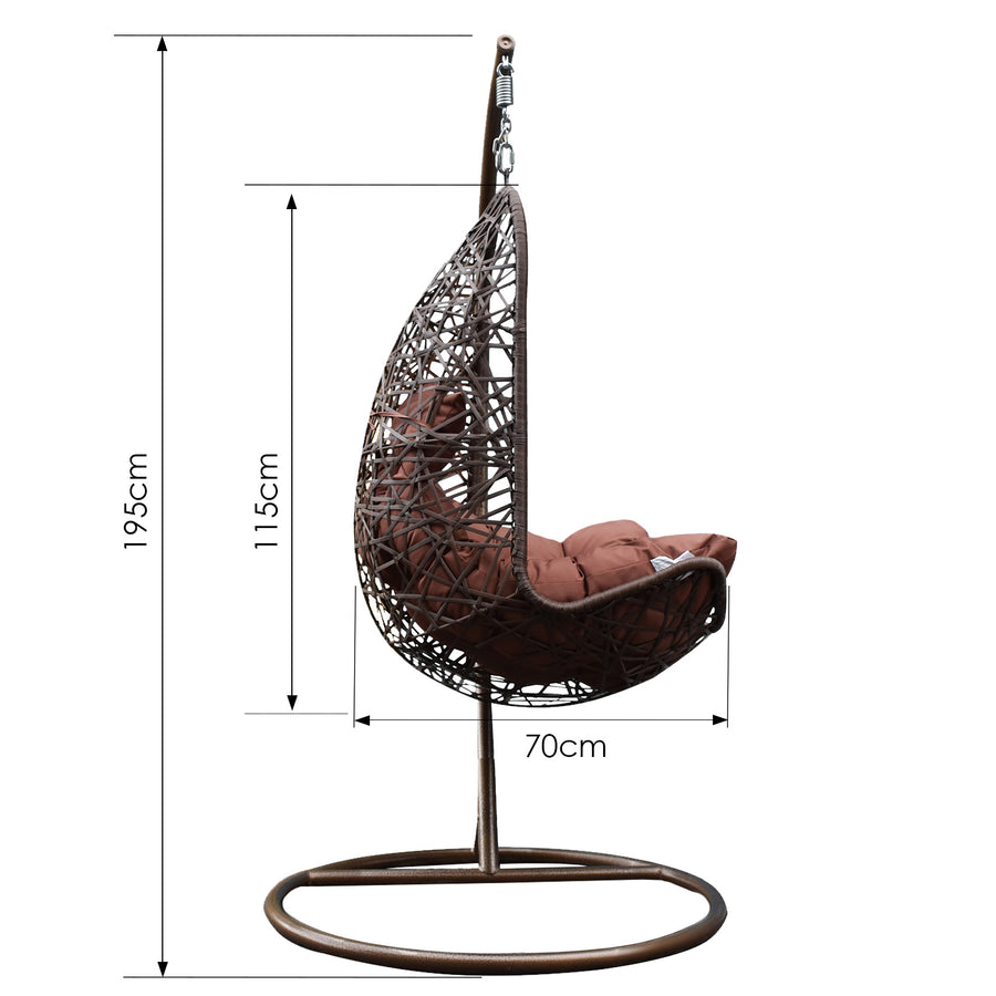 Hanging Basket Egg Chair Outdoor Wicker Rattan Patio Garden - Brown and Coffee