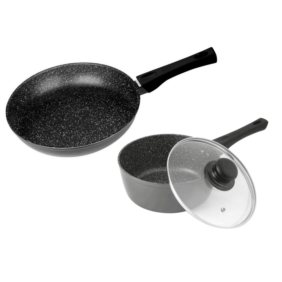 2 Piece 24cm Pan + 16cm Pot Set Kitchen Non Stick Cookware Black