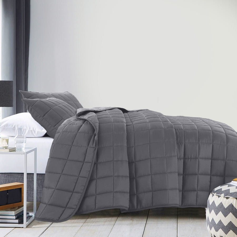 Coverlet Set Bedspread Soft Touch Easy Care Breathable 3 Piece Set - King - Charcoal