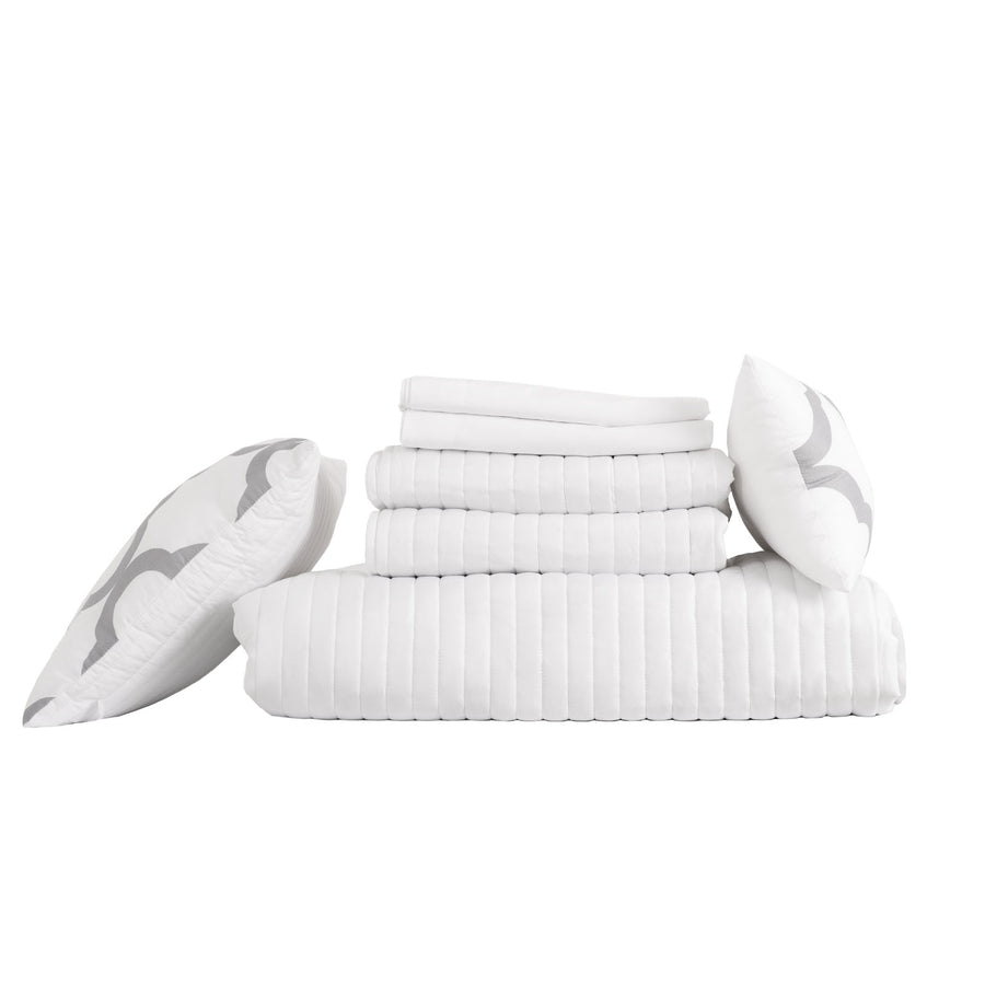 Bamboo Cooling Reversible 7 Piece Comforter Set Bedspread - Queen - White