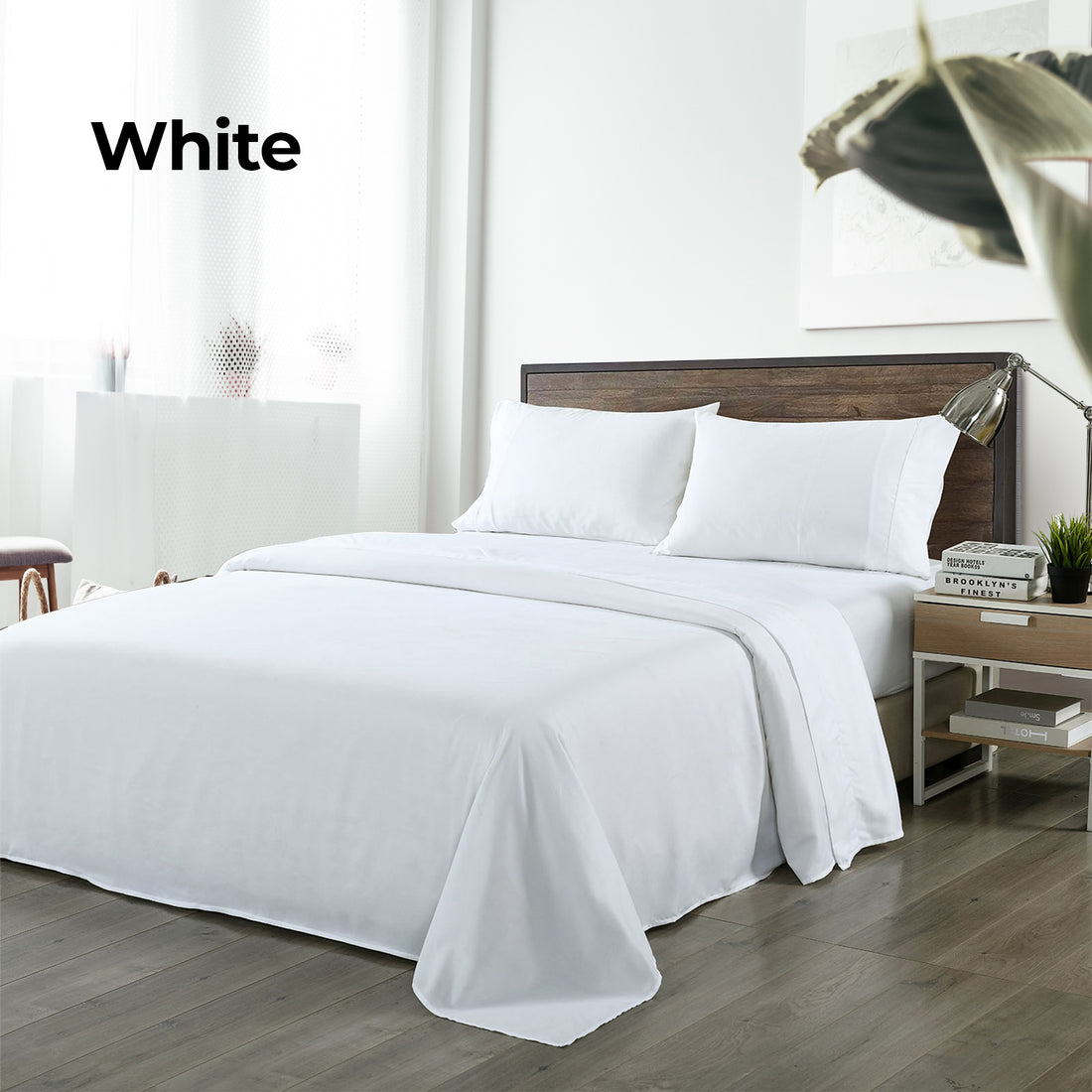 Bamboo Blended Sheet & Pillowcases Set 1000TC Ultra Soft Bedding - White King