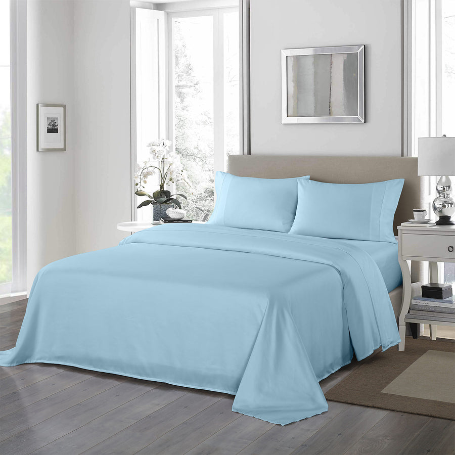 1200 Thread Count Sheet Set 4 Piece Ultra Soft Satin Weave Finish - Sky Blue King