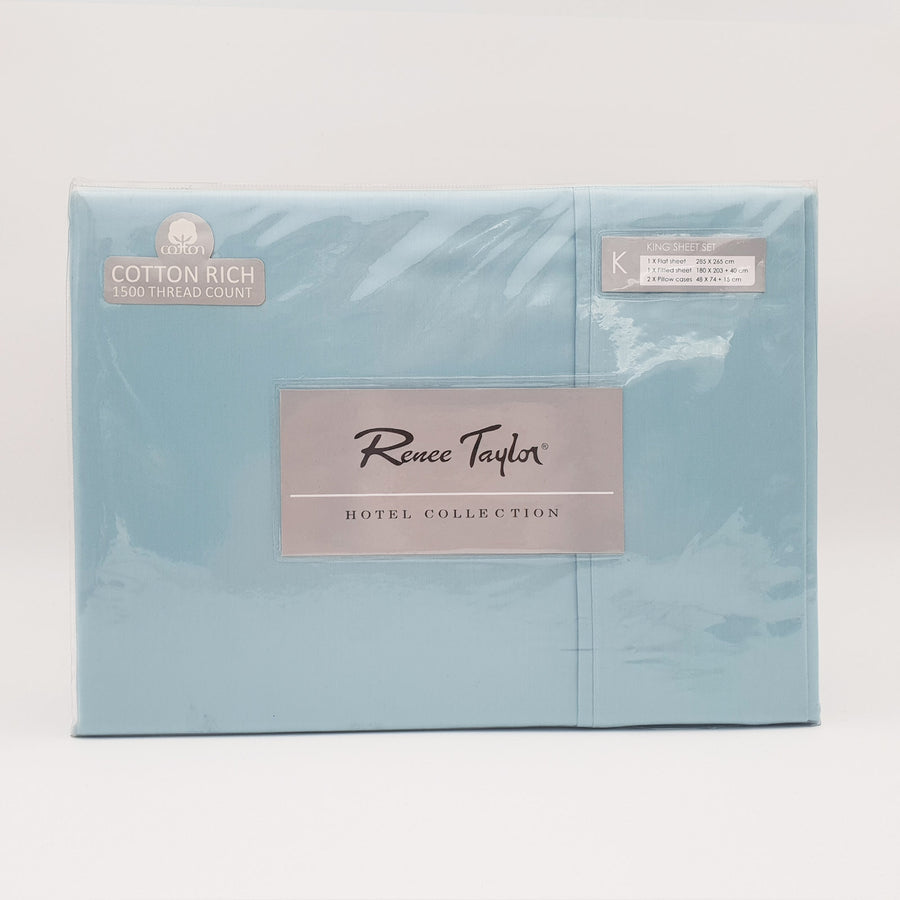 1500 Thread Count Pure Soft Cotton Blend Flat & Fitted Sheet Set Mist King