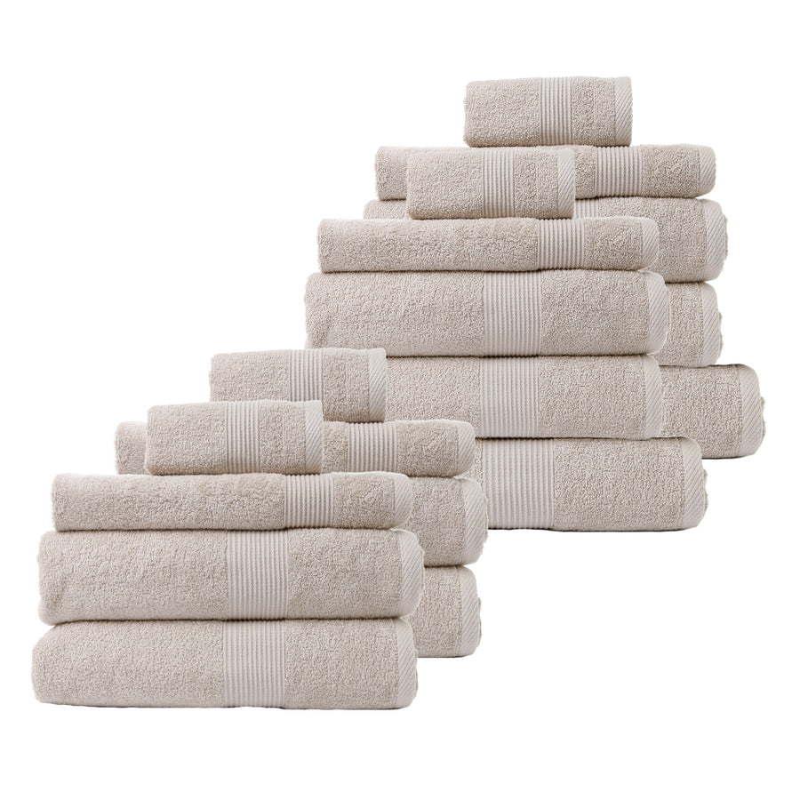 18 Piece Cotton Bamboo Towel Bundle Set 450GSM - Beige