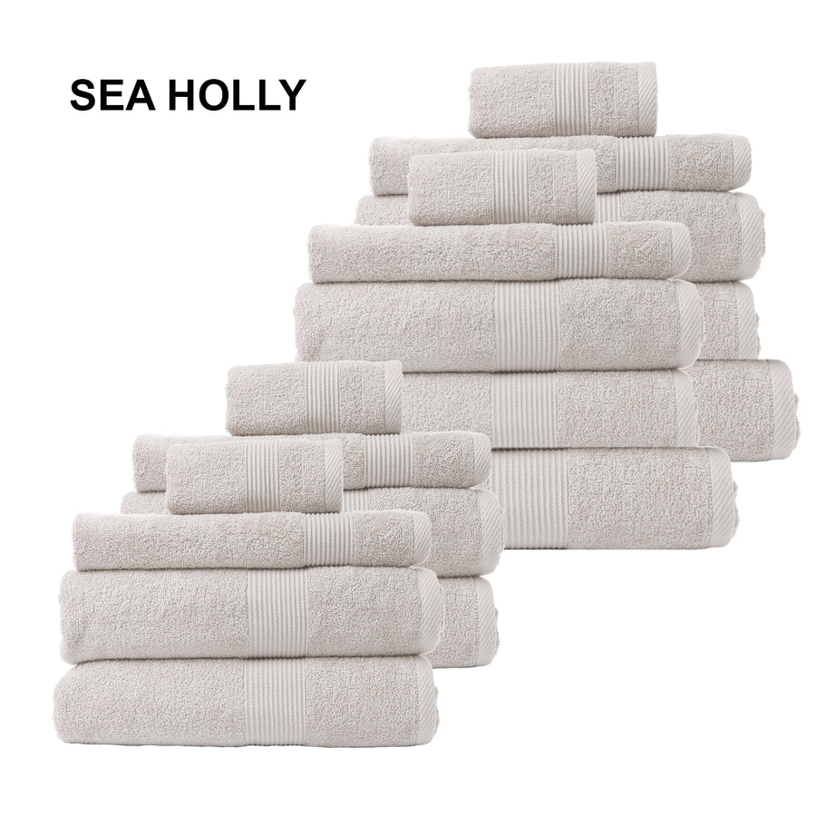 18 Piece Cotton Bamboo Towel Bundle Set 450GSM - Sea Holly