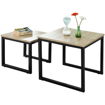 Set of 2 Modern Coffee Tables with Wood top panel and Steel framework