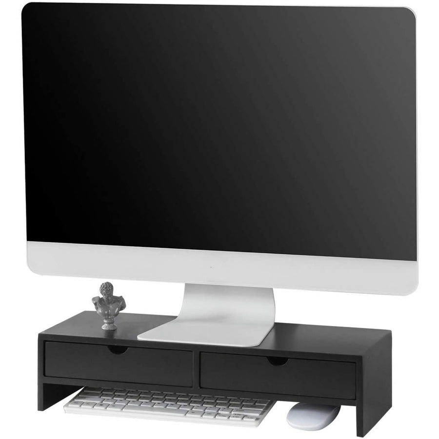 Black Monitor Stand Desk Organizer with 2 Drawers