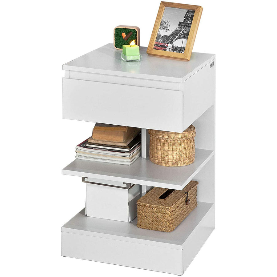 White Bedside Table with 1 Drawer and 3 Shelves