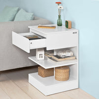 White Bedside Table with 1 Drawer and 3 Shelves