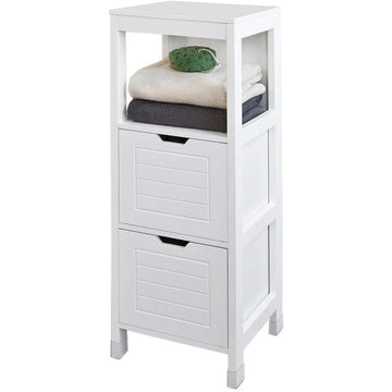 White Freestanding Cabinet with 2 Drawers and Shelf for Bathroom