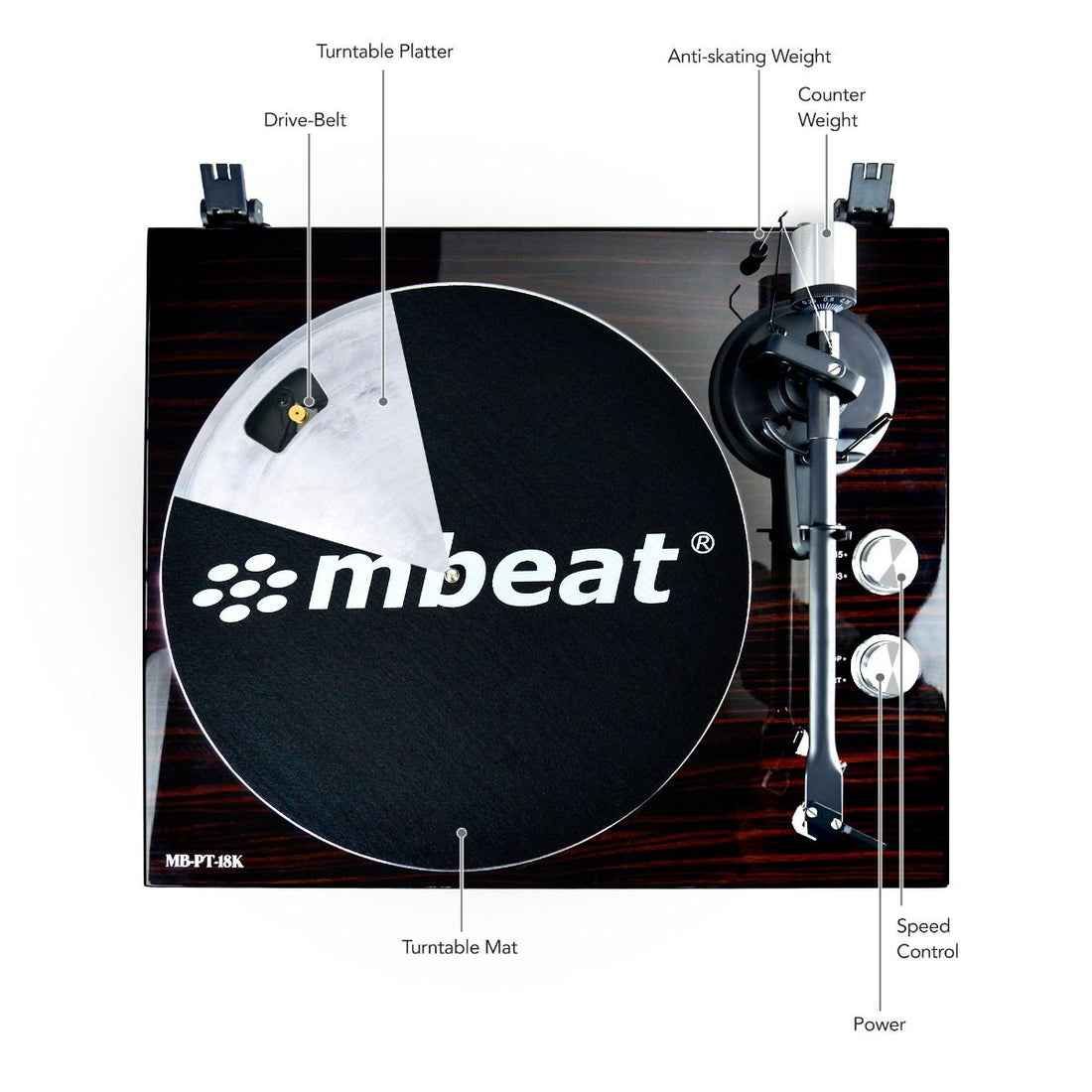 Hi-Fi Bluetooth Turntable (MMC, USB, Anti-skating, Preamplifier) - Macassar Ebony