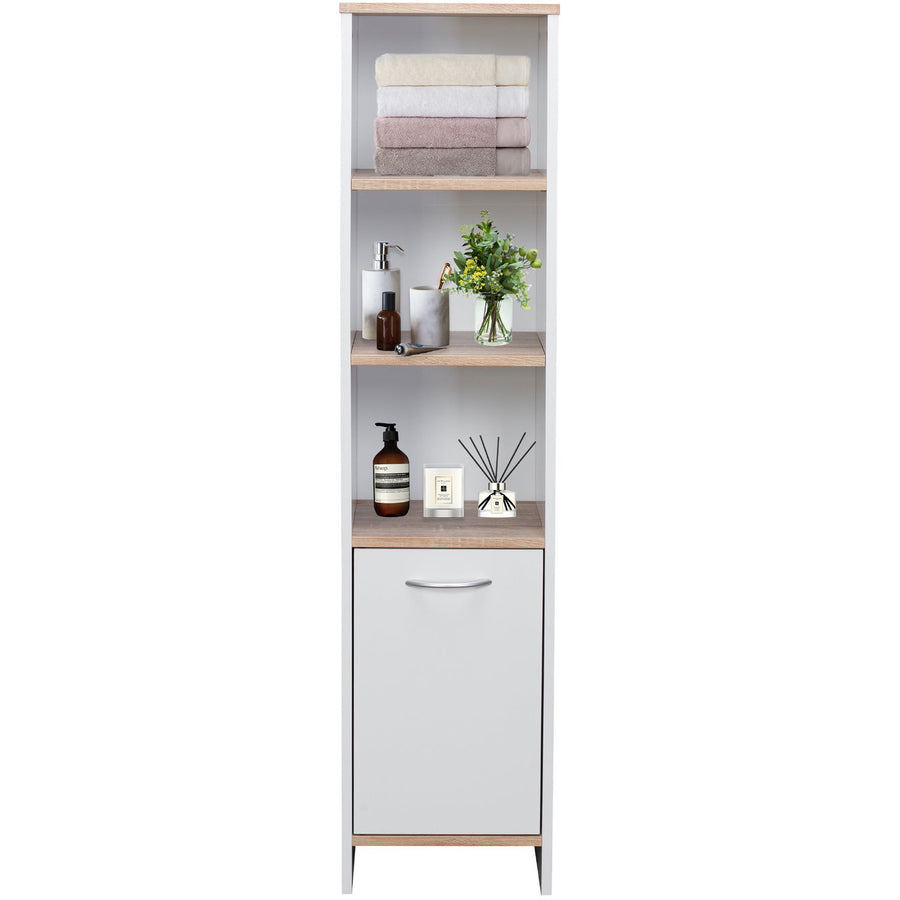 Alto Bathroom Tallboy Narrow High Cabinet With 1 Doors/3 Shelves - Oak/White