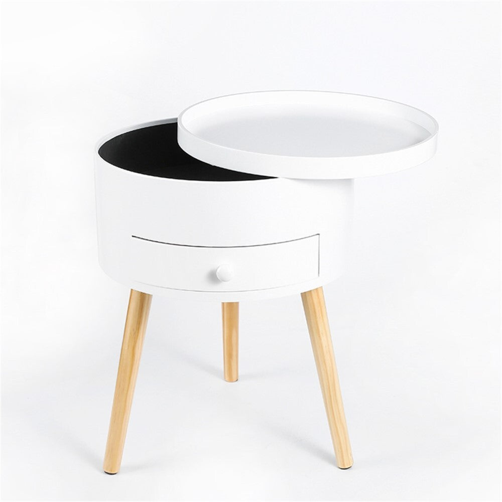 Kumoo Round Side Table With Storage White