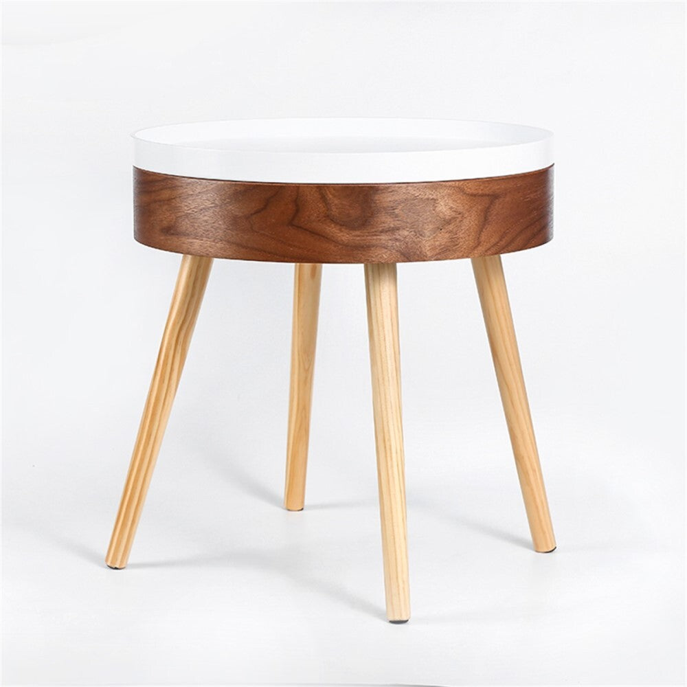 Fuzo Round Side Table With Serving Tray And Storage