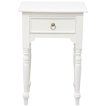 Milly Turn Leg 1 Drawer Side Table (White)