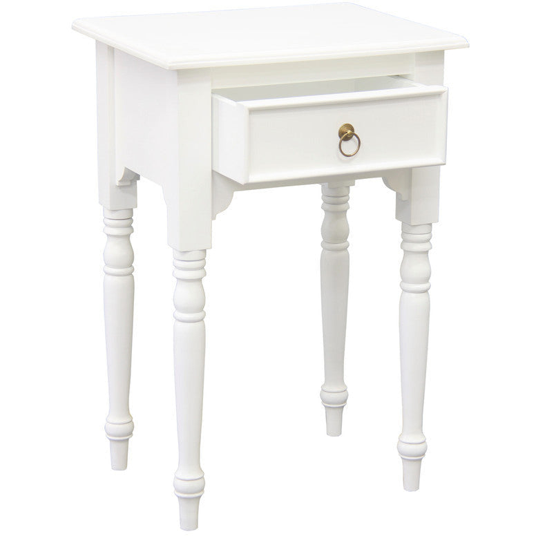 Milly Turn Leg 1 Drawer Side Table (White)