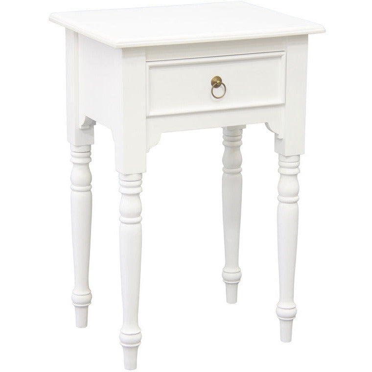 Milly Turn Leg 1 Drawer Side Table (White)