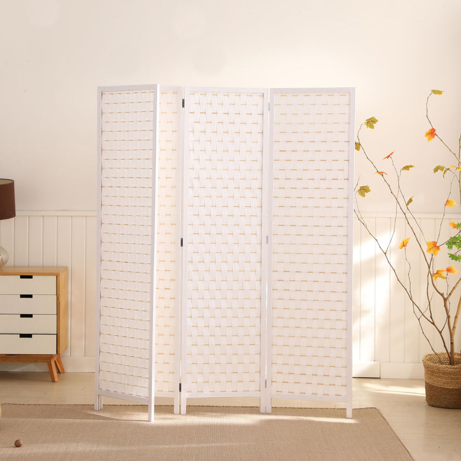 4-Panel Pine Wood Room Divider (White) EK-RD-101-SD