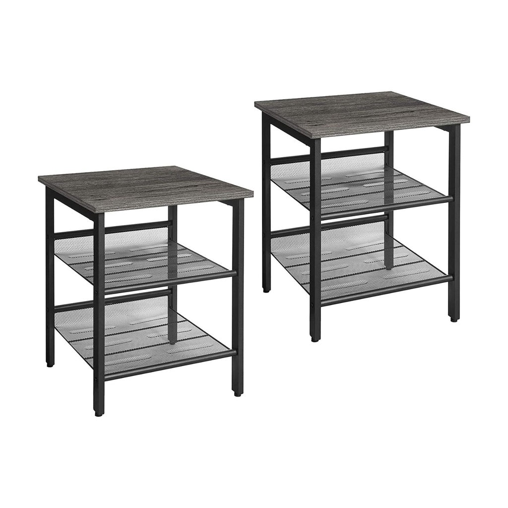 Set of 2 Charcoal Gray and Black Side Table with Adjustable Mesh Shelves LET024B04