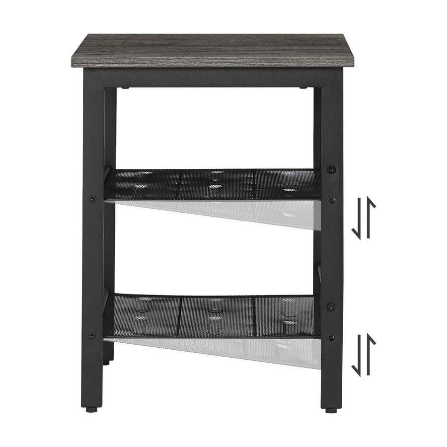 Set of 2 Charcoal Gray and Black Side Table with Adjustable Mesh Shelves LET024B04