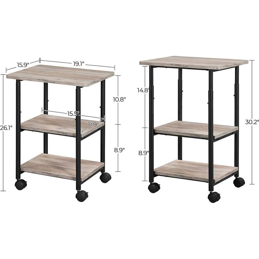 VASAGLE 3-Tier Machine Cart with Wheels and Adjustable Table Top Greige and Black OPS003B02