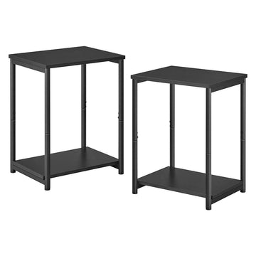Side Table Set of 2 Charcoal Gray and Black with Storage Shelf LET272B16